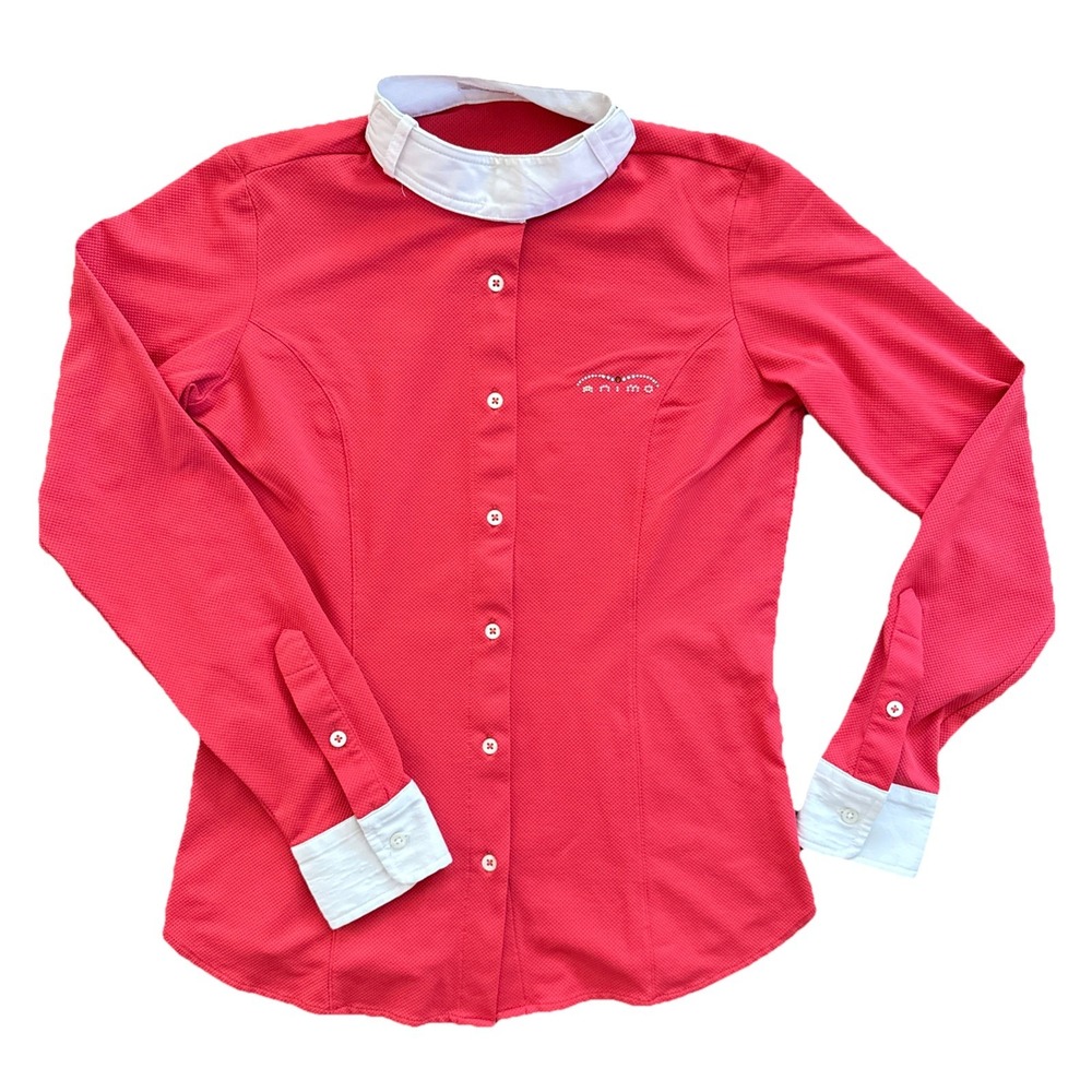 Animo Equestrian Show Shirt Women 6  IT 42 Pink White Long Sleeve Made in Italy